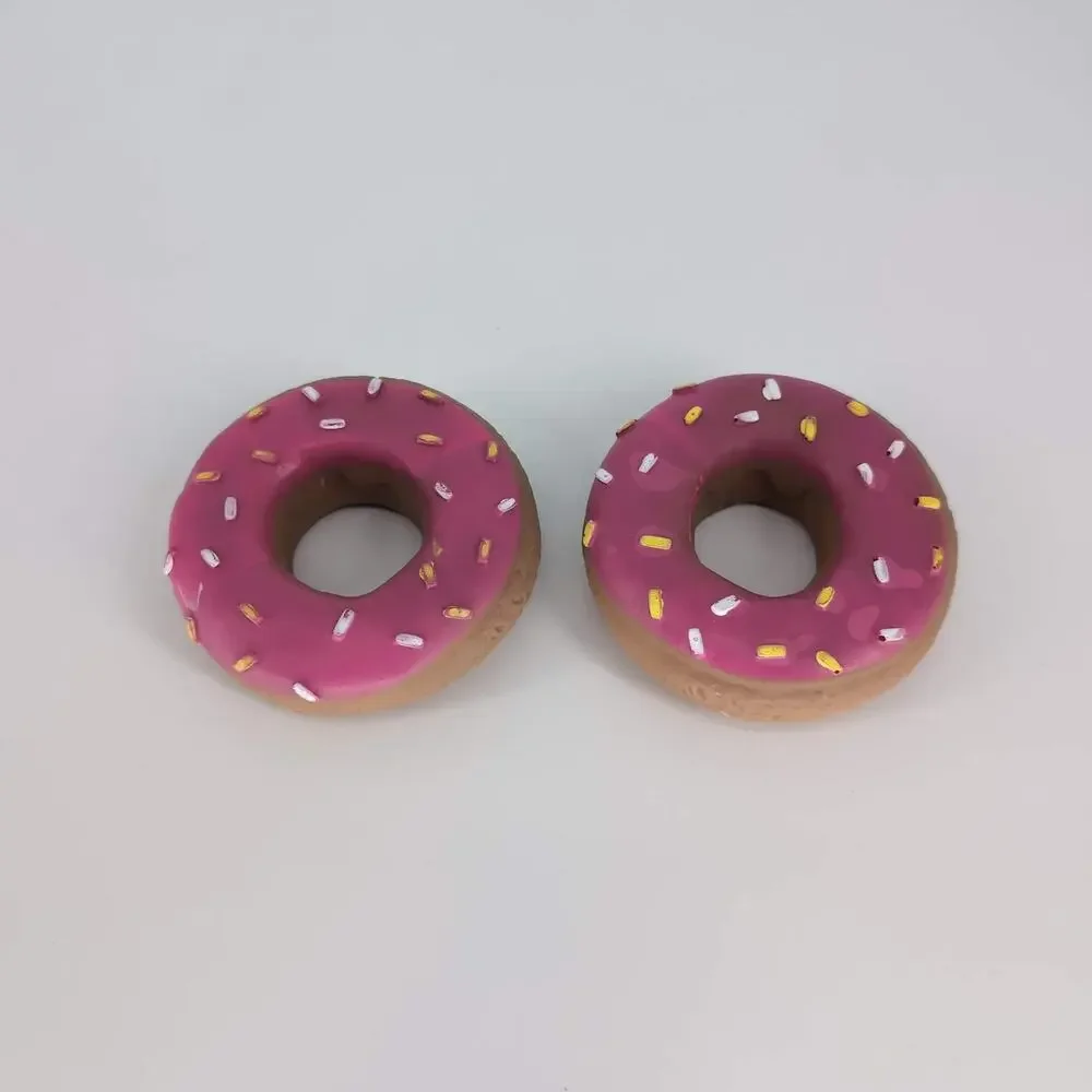 Two Pink Sprinkled Donuts Puppy Dog Toys - One Squeaks One Doesnt - GUC